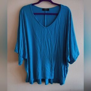 Made by Johnny teal knit v neck Dorman sleeve tunic NEW